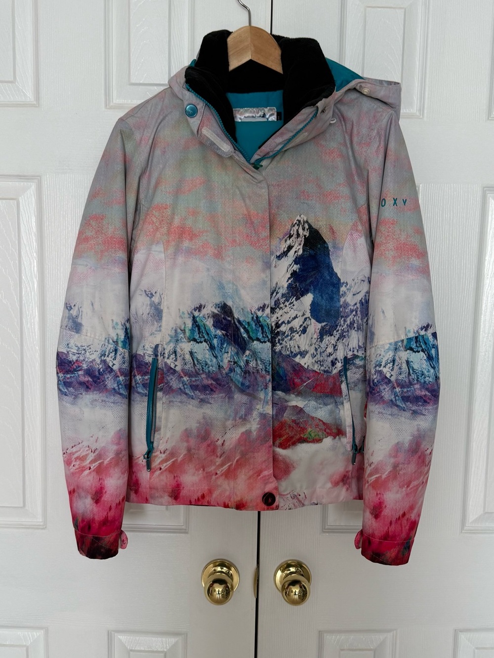Roxy Women's Mountain Print Winter Jacket+ pants - Pink Multi